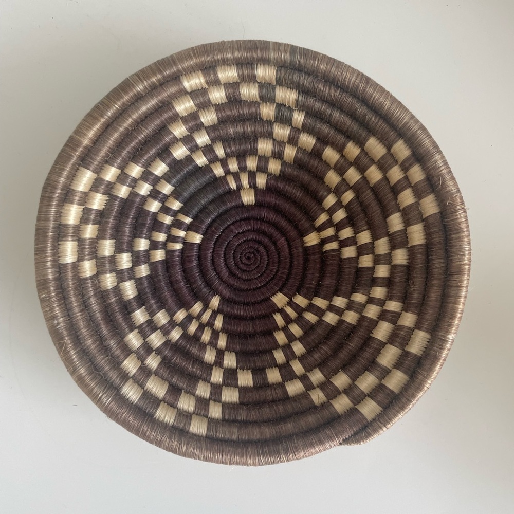Handwoven Brown and Cream Basket Bowl